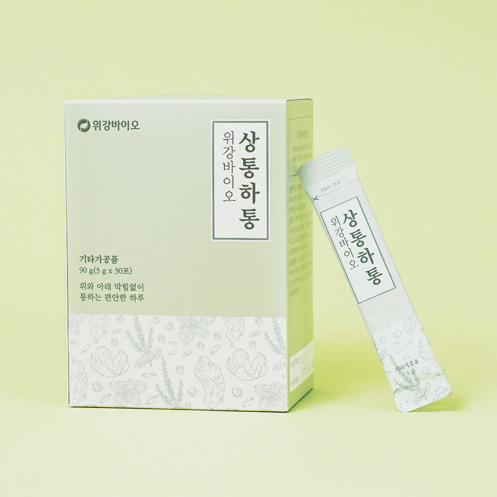 위강바이오 상통하통 90g(3g × 30포) 박스와 스틱